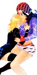   2girls between_breasts blonde_hair blue_eyes genderswap giorno_giovanna guido_mista hat head_between_breasts jojo_no_kimyou_na_bouken multiple_girls noririr