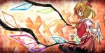  1girl blonde_hair flandre_scarlet hat highres long_hair outstretched_arms red_eyes shuuhei_(artist) side_ponytail skirt skirt_set solo spread_arms touhou wings 