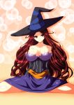  1girl breasts brown_hair dragon&#039;s_crown hat highres ka2 large_breasts long_hair red_eyes solo sorceress_(dragon&#039;s_crown) witch_hat 