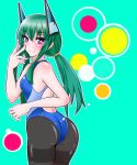  1girl absurdres ass competition_swimsuit green_hair highres kokota long_hair menou_kaname one-piece_swimsuit original pantyhose_under_swimsuit robot_ears solo swimsuit twintails violet_eyes 