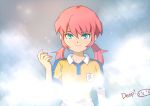  1boy blue_eyes bust deep_mist inazuma_eleven_(series) inazuma_eleven_go kirino_ranmaru lightning_bolt looking_at_viewer male mizuhara_aki pink_hair raimon smile soccer_uniform twintails 