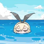  1girl blonde_hair brown_eyes bubble clouds hairband kantai_collection ocean partially_submerged personification shimakaze_(kantai_collection) shokuyou_pants sky solo water 