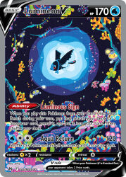  animal_focus artist_name bananajerky bioluminescence card_(medium) character_name chinchou closed_mouth company_name copyright_name copyright_notice coral cross-shaped_pupils english_text fish full_body glowing lanturn lumineon no_humans official_art open_mouth pink_eyes pokemon pokemon_(creature) pokemon_card pokemon_focus pokemon_tcg red_eyes smile symbol-shaped_pupils third-party_source trading_card underwater 