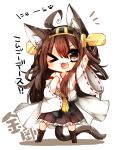  1girl animal_ears black_eyes brown_hair cat_ears cat_tail character_request fang hairband kaenuco long_hair open_mouth smile tail wink 