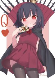  1girl black_hair black_souls card doubleopenfreezer lorina_(black_souls) playing_card queen_(playing_card) queen_of_hearts_(playing_card) 