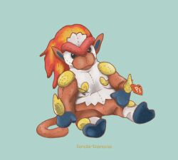  artist_name beanie_babies highres infernape no_humans pokemon simple_background stuffed_animal stuffed_toy teresa-tsareena 