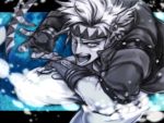  1boy blonde_hair caesar_anthonio_zeppeli facial_mark feathers hair_feathers head_wings headband jojo_no_kimyou_na_bouken kemachiku motion_blur partially_colored solo water 