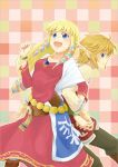  back-to-back blonde_hair blue_eyes bracelet earrings holding_hand jewelry link long_hair nintendo pointy_ears princess_zelda saiba_(henrietta) skyward_sword smile the_legend_of_zelda 