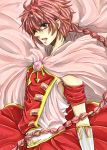  1girl braid cape circlet dress frills gem hanatsuki_(sora36dgi5) long_hair magic_knight_rayearth pink_eyes pink_hair red_dress shidou_hikaru single_braid smile solo 
