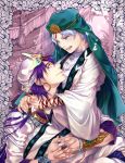  2boys asaaaaa blue_eyes bracelet freckles ja&#039;far jewelry keffiyeh long_hair magi_the_labyrinth_of_magic multiple_boys necklace purple_hair ring robe sinbad_(magi) turban white_hair 