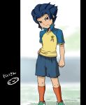  1boy blue_hair inazuma_eleven inazuma_eleven_(series) inazuma_eleven_go male mizuhara_aki raimon soccer_uniform solo standing tsurugi_yuuichi 