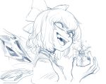  1girl cirno evil_grin evil_smile fangs grin ice ice_wings monochrome open_mouth short_hair sketch smile snowflakes solo space_jin touhou wings 