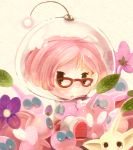  1girl brittany_(pikmin) glasses helmet nintendo open_mouth pikmin pikmin_(creature) pink_hair pointy_ears spacesuit 