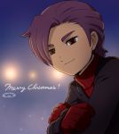  1boy christmas gloves inazuma_eleven_(series) inazuma_eleven_go male merry_christmas minamisawa_atsushi mizuhara_aki purple_hair solo turtleneck 