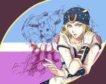  1boy blonde_hair blue_eyes hat johnny_joestar jojo_no_kimyou_na_bouken niku_kyuu solo stand_(jojo) steel_ball_run tusk_(stand) 