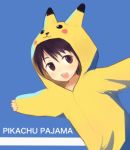  1boy black_hair brown_eyes male open_mouth original pikachu pikachu_(cosplay) pikachu_costume pokemon short_hair smile yuki_(vicious) 