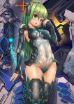  1girl bodysuit breasts fangxiang_cuoluan green_eyes green_hair highres mecha original power_suit tagme thighhighs 
