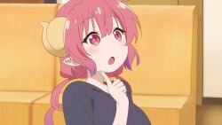  ilulu_(maidragon) open_mouth red_eyes red_hair screencap thinking 