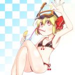  1girl bikini blonde_hair drinking drinking_straw earlgrey glass nail_polish red_eyes rumia side-tie_bikini snorkel solo swimsuit touhou 