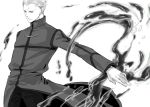  1boy command_spell fate/zero fate_(series) gloves greyscale kakesu_(freiheit) kayneth_archibald_el-melloi mercury monochrome solo volumen_hydragyrum 