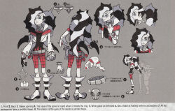  1boy alternate_language artbook black_hair boots border closed_mouth collar concept_art cropped_jacket english_text frown glint gloves green_eyes hair_over_one_eye highres jacket long_hair long_sleeves male_focus milo_(pokemon) mixed-language_text multicolored_hair multiple_views nessa_(pokemon) official_art piers_(pokemon) poke_ball poke_ball_(basic) pokemon pokemon_swsh scan take_(takegarou) third-party_source twintails two-tone_hair white_hair 