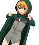  1boy armin_arlert blonde_hair blue_eyes bottomless cloak hood hooded_cloak male marimo_danshaku naked_shirt shingeki_no_kyojin shirt short_hair solo 