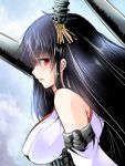  1girl bare_shoulders black_hair breasts fusou_(kantai_collection) large_breasts long_hair looking_at_viewer maki_(seventh_heaven_maxion) red_eyes smile 