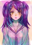  multicolored_hair na2 purple_hair school_uniform serafuku short_hair twintails yellow_eyes 