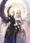  angel aoin blonde_hair cross dress elbow_gloves gloves grey_eyes multiple_girls original sword weapon white_hair wings 