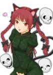  bow braid cat_ears cat_tail hair_bow heart heart_tail hero_rice highres kaenbyou_rin long_hair multiple_tails pointy_ears red_eyes red_hair redhead skill skull solo tail tongue touhou twin_braids 