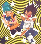  black_eyes blue_eyes blue_hair bulma dragon_ball dragon_ball_z dragonball dragonball_z pantyhose pisuke_(pixiv984493) vegeta 