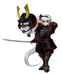  bad_id blue_eyes final_fantasy final_fantasy_xi full_armor ghost hairband helmet highres kabuto kapetan katana konpaku_youmu konpaku_youmu_(ghost) myon samurai samurai_armor short_hair silver_hair solo sword the_iron_of_yin_and_yang touhou weapon 