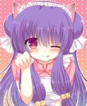  1girl :q animal_ears blush cat_ears long_hair looking_at_viewer purple_hair ranma_1/2 shampoo_(ranma_1/2) solo suzune_rena tongue violet_eyes wink 