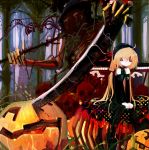  blonde_hair halloween jack-o'-lantern jack-o-lantern pixiv pixiv_fantasia pumpkin saya_(sayaya) sitting solo sword weapon 