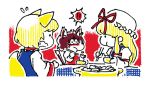  animal_ears bad_id cat_ears chen chibi eating food fox_ears inu_no_efude touhou yakumo_ran yakumo_yukari 