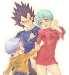  black_hair blue_eyes blue_hair bulma dragon_ball dragon_ball_z family katsutake no_pants trunks_(dragon_ball) vegeta 