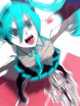  animated animated_gif aqua_eyes aqua_hair crazy_eyes detached_sleeves from_above gif gimunema hatsune_miku headphones long_hair microphone microphone_stand necktie open_mouth shouting skirt solo thigh-highs thighhighs twintails vocaloid 