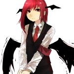  bad_id bat_wings head_wings headwings highres koakuma necktie red_eyes red_hair redhead touhou unknown_(artist) wings 