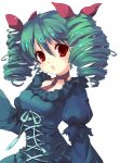  drill_hair green_hair lenalee_lee mintchoco red_eyes ribbon ringlets solo twintails 