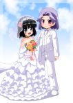  bare_shoulders bride choker crossdressinging dress hino_hino kajiki_yumi multiple_girls saki touyoko_momoko tuxedo wedding_dress yuri 
