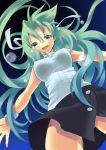  from_below green_eyes green_hair hano_(artist) hano_(keepon_haruka) higurashi_no_naku_koro_ni long_hair skirt solo sonozaki_shion tears 