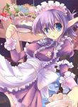  cup elf flower glasses hairband maid ms06s original pointy_ears purple_hair short_hair solo spoon teacup thigh-highs thighhighs 