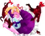  blonde_hair elbow_gloves gap gloves hands hat hug mosuke multiple_girls ribbon saigyouji_yuyuko touhou yakumo_yukari yuri 