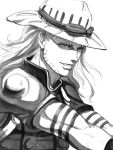  1boy beard facial_hair greyscale gyro_zeppeli hat highres jojo_no_kimyou_na_bouken long_hair monochrome nutro solo steel_ball_run 