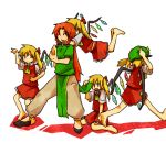  ascot banaobanabana barefoot blonde_hair closed_eyes dress dress_lift fighting_stance flandre_scarlet four_of_a_kind_(touhou) glomp hat hong_meiling hug hug_from_behind red_eyes redhead rough side_ponytail sitting touhou wariza wings 