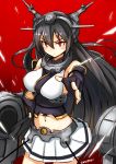  1girl absurdres black_hair fingerless_gloves gloves hairband highres kantai_collection long_hair machinery nagato_(kantai_collection) navel nosuku personification red_eyes solo 