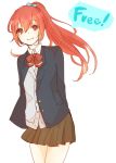  1girl arms_behind_back free! long_hair matsuoka_gou ponytail red_eyes redhead school_uniform simple_background skirt smile solo ujikawa_(nabari) 