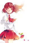  1girl flower highres hisame ib ib_(ib) long_hair petals red_eyes red_rose redhead rose skirt solo white_background 
