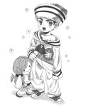  1boy age_regression apple972 bubble character_doll dixie_cup_hat greyscale hat hirose_yasuho jojo_no_kimyou_na_bouken jojolion monochrome oversized_clothes sailor solo young 