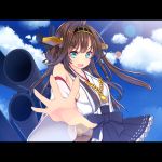 1girl absurdres aqua_eyes brown_hair close-up detached_sleeves hairband highres japanese_clothes kantai_collection kiyomin kongou_(kantai_collection) open_mouth personification solo 